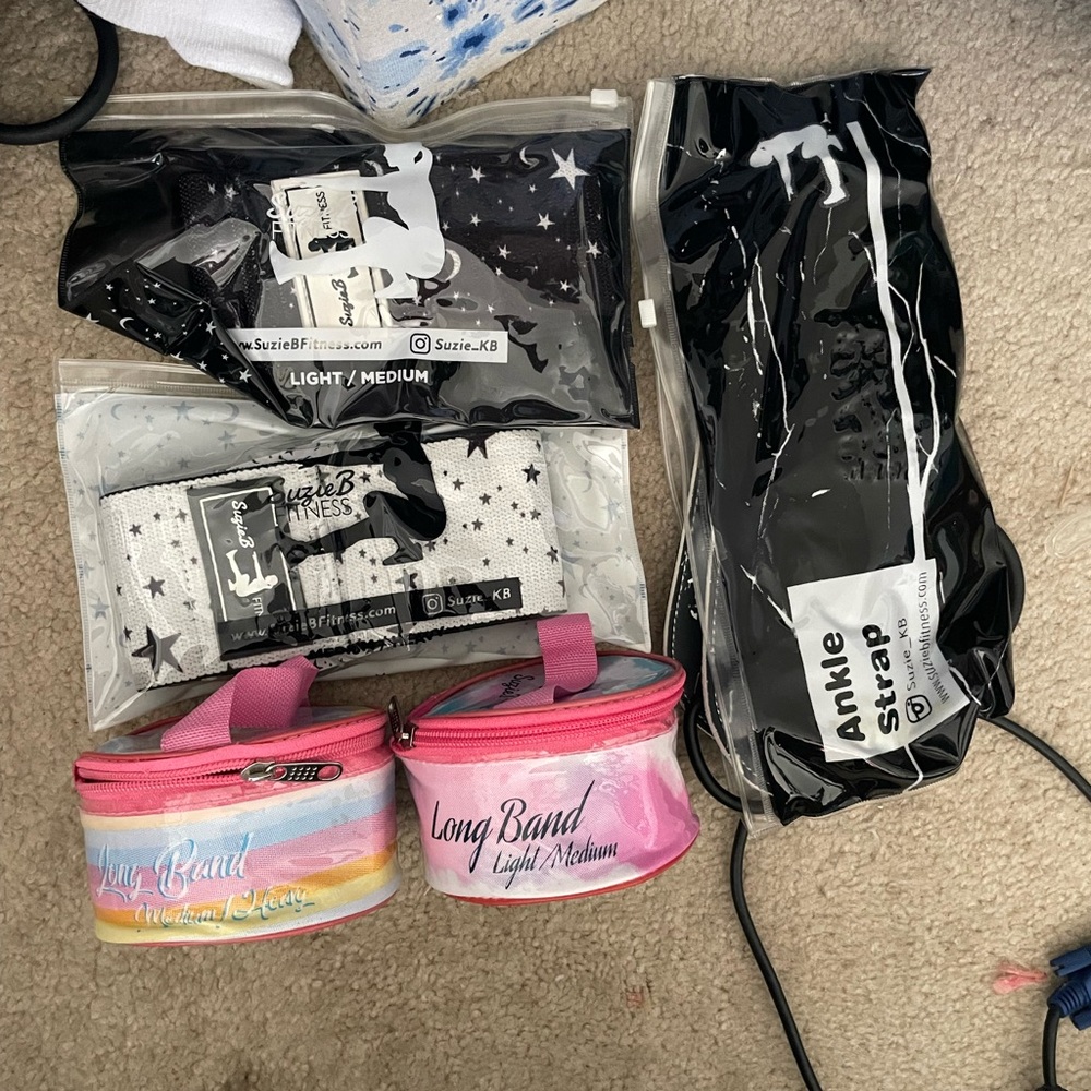 SuzieB Fitness Resistance Bands, long bands and Ankle Straps